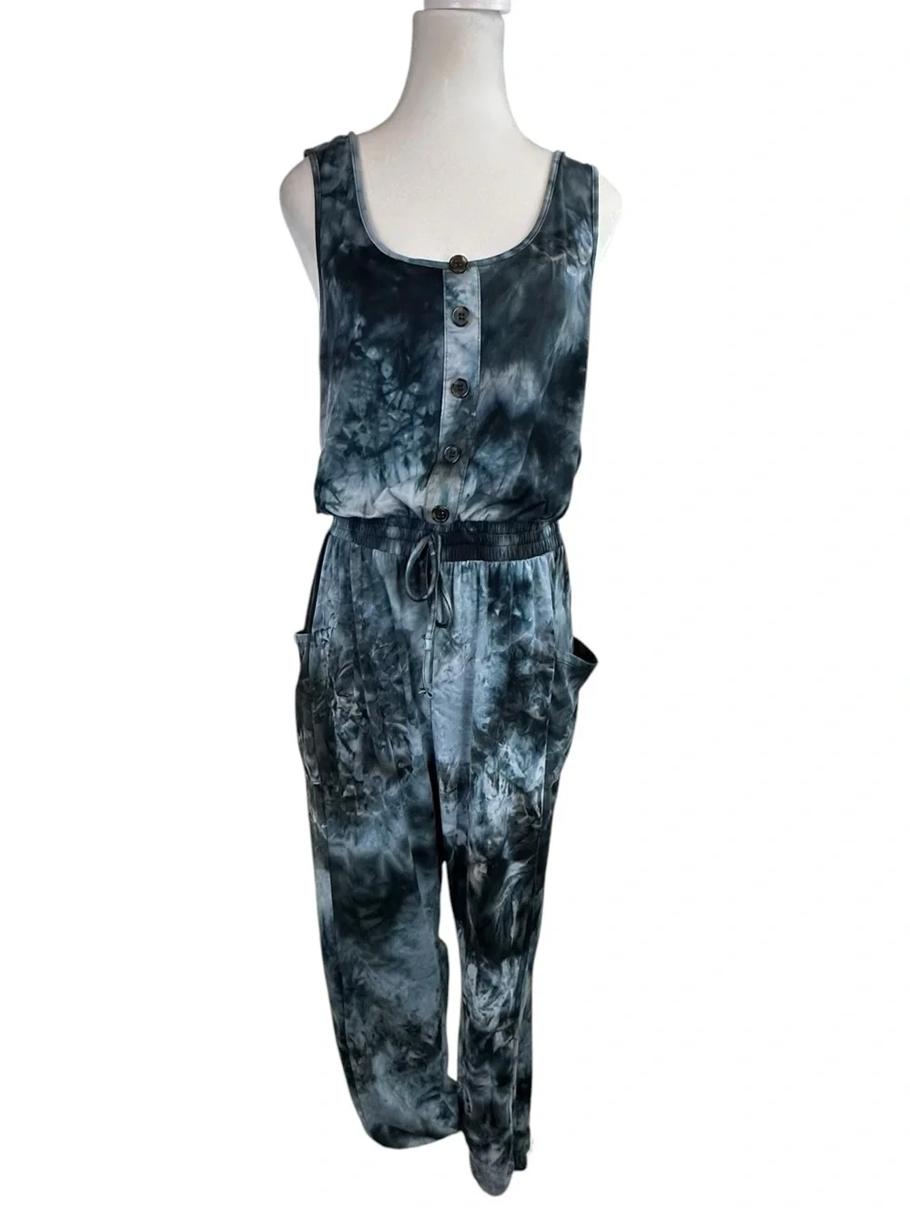 J for Justify Sleeveless Tie-Dye Jumpsuit in Charcoal and Slate Size Large
